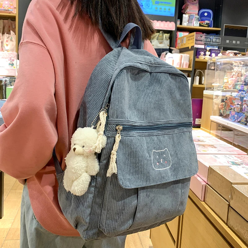 Striped Corduroy Backpack for Teens