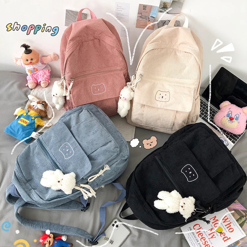 Striped Corduroy Backpack for Teens