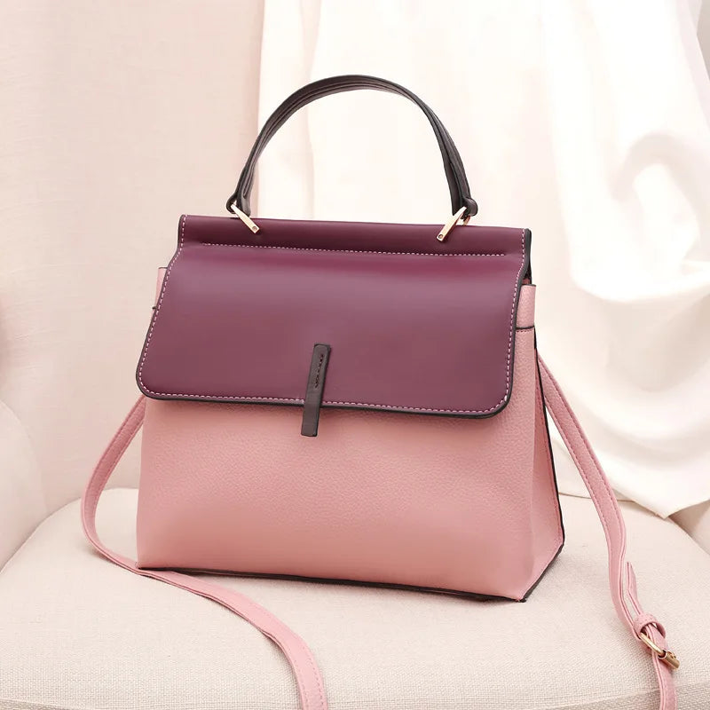 Women's Contrast Shoulder Bag Soft Leather Crossbody