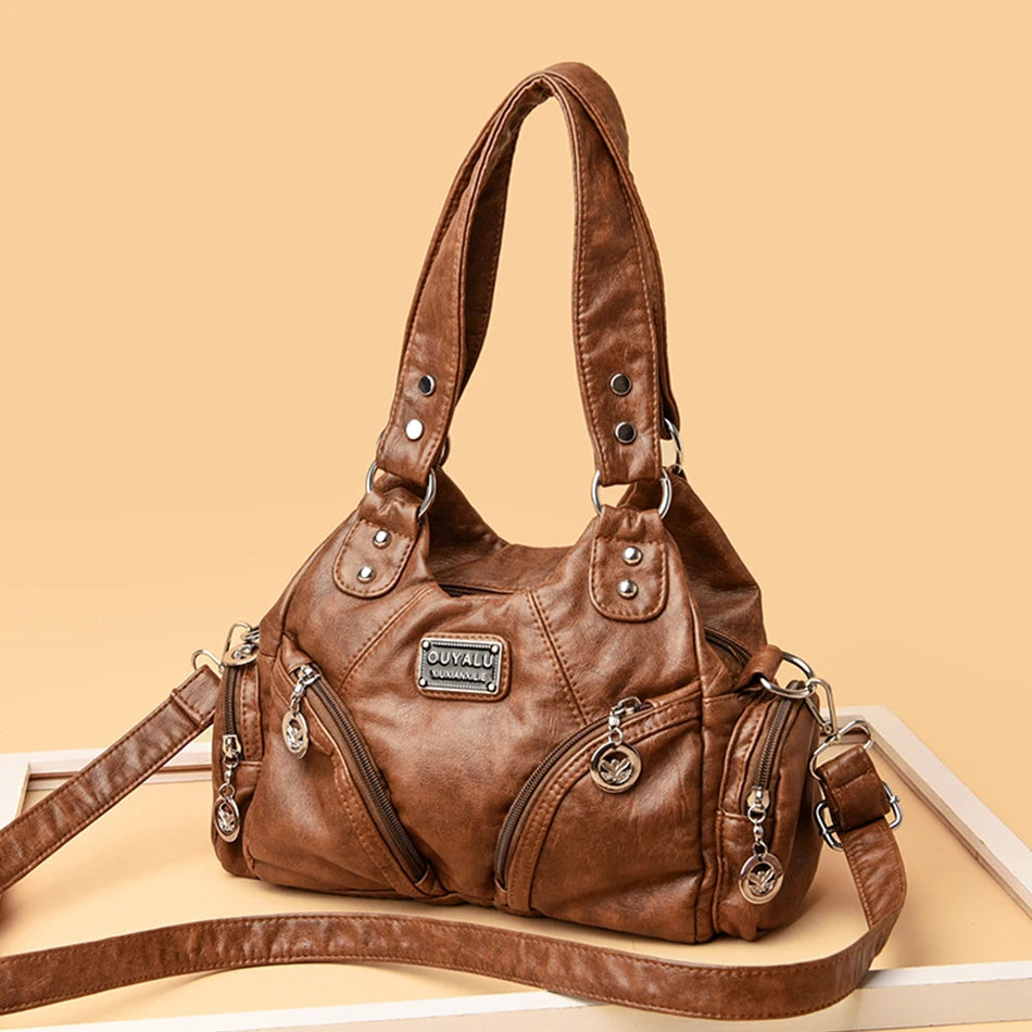Vintage Leather Women Top-handle Shoulder Bag Crossbody Sac