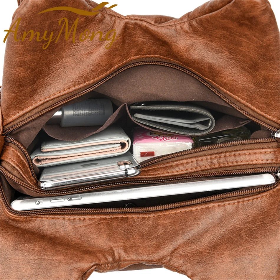 Vintage Leather Women Top-handle Shoulder Bag Crossbody Sac