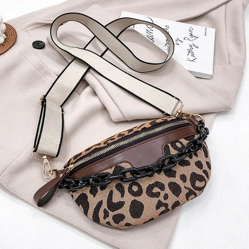 Canvas Hip pack Women Chain Fanny pack Crossbody Chest Bags Female Belt Bag