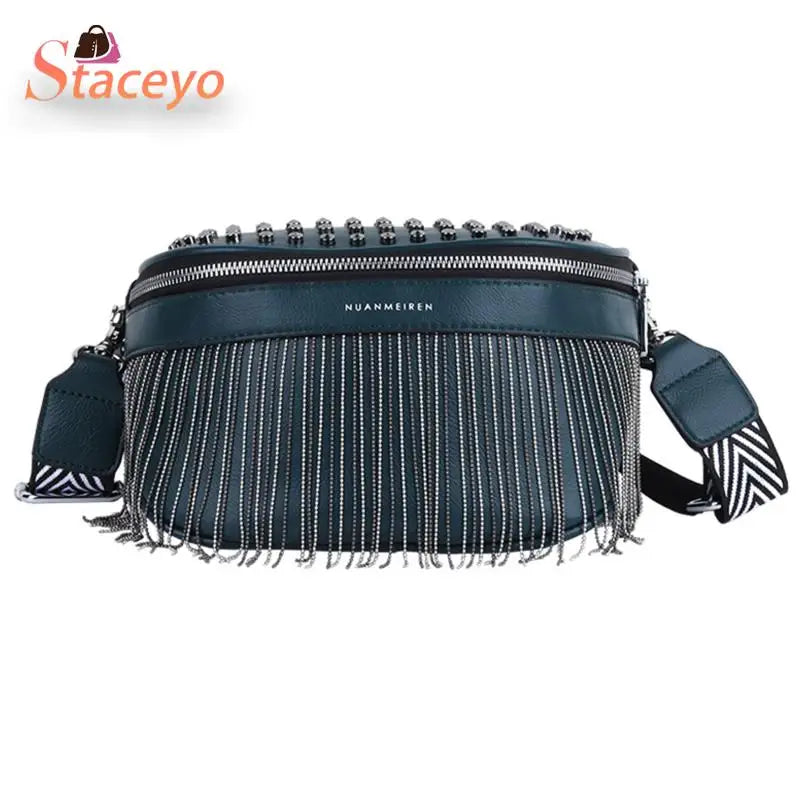Tassel Leather Crossbody Chest Bag Women Waist Bag
