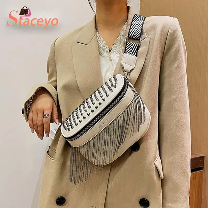 Tassel Leather Crossbody Chest Bag Women Waist Bag