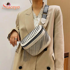 Tassel Leather Crossbody Chest Bag Women Waist Bag