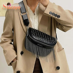 Tassel Leather Crossbody Chest Bag Women Waist Bag