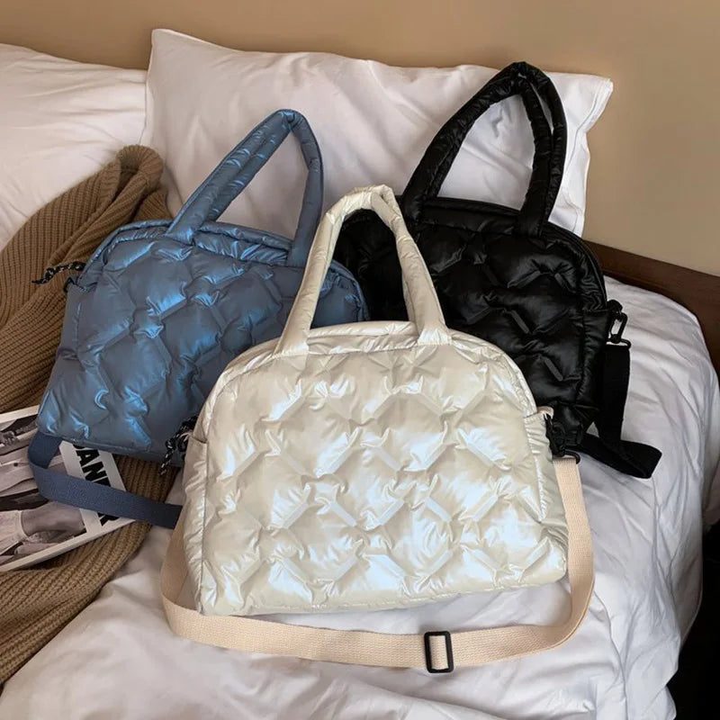 Winter Warm Down Shoulder Bag Large Capacity Shopping Crossbody Tote