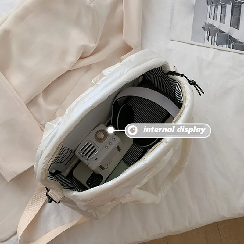Winter Warm Down Shoulder Bag Large Capacity Shopping Crossbody Tote
