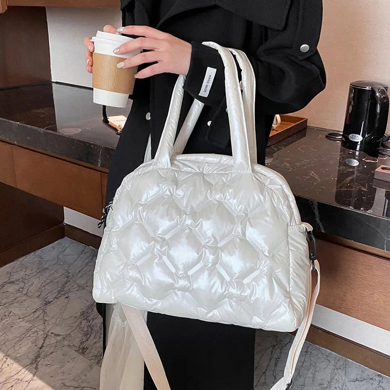 Winter Warm Down Shoulder Bag Large Capacity Shopping Crossbody Tote
