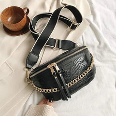 Women Leather Bag High Waist Bag Thick Chain Shoulder Crossbody Chest Bag