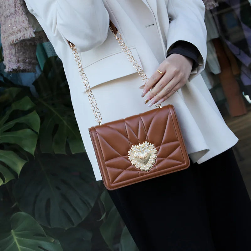 Heart Shoulder Bag Retro Square Female Bag Crossbody Bags for Women