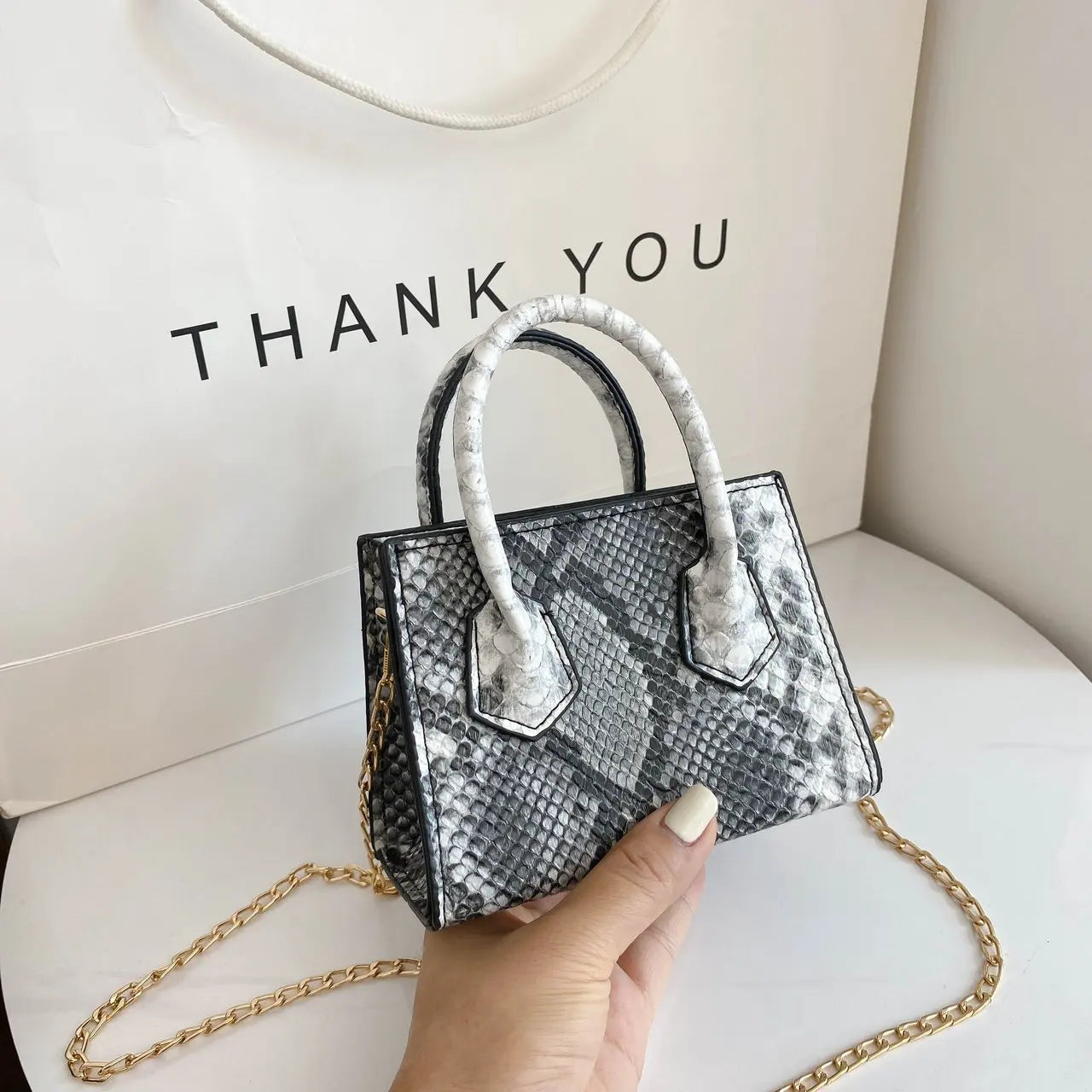 Snake Print Shoulder Bag Crossbody Handle Chain Bag Vintage Wild