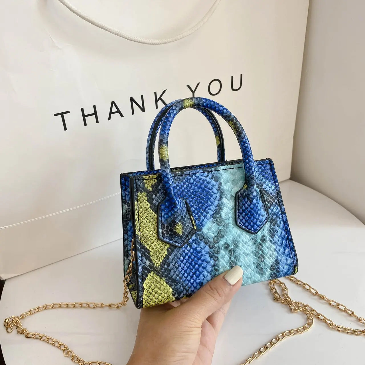 Snake Print Shoulder Bag Crossbody Handle Chain Bag Vintage Wild