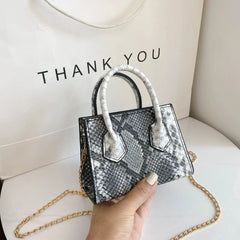 Snake Print Shoulder Bag Crossbody Handle Chain Bag Vintage Wild