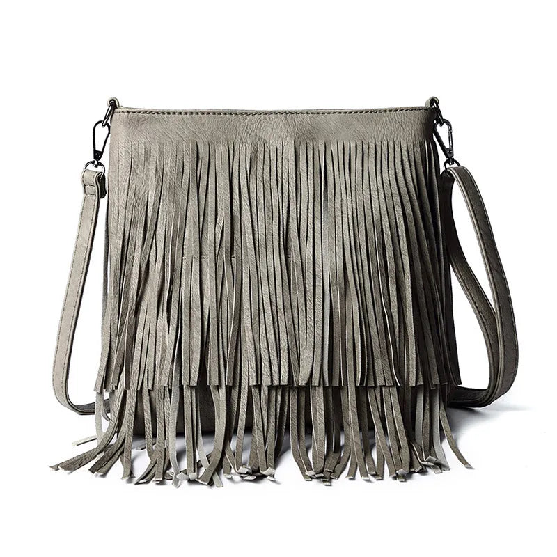 Fashionable Tassel Women's Bag PU Material Shoulder Bag Retro Style