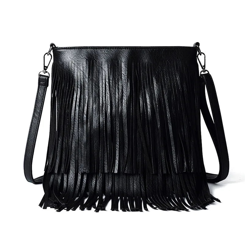 Fashionable Tassel Women's Bag PU Material Shoulder Bag Retro Style