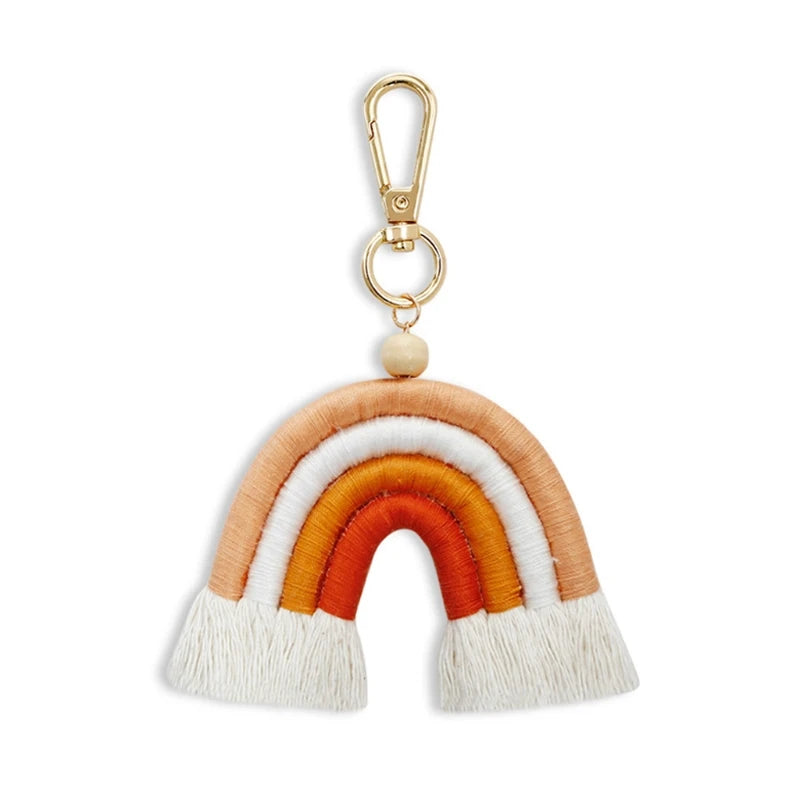 M6CC Rainbow Car Keychain Braided Rope Key Chain Women Trinket Charm
