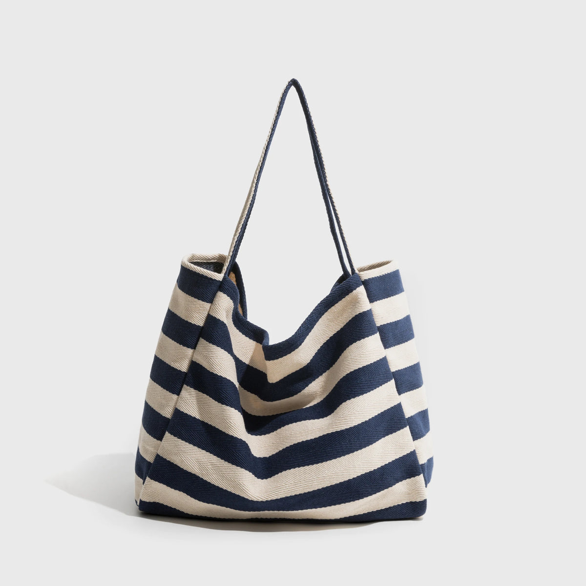 Large Capacity Cotton Shoulder Bag with Striped Pattern
