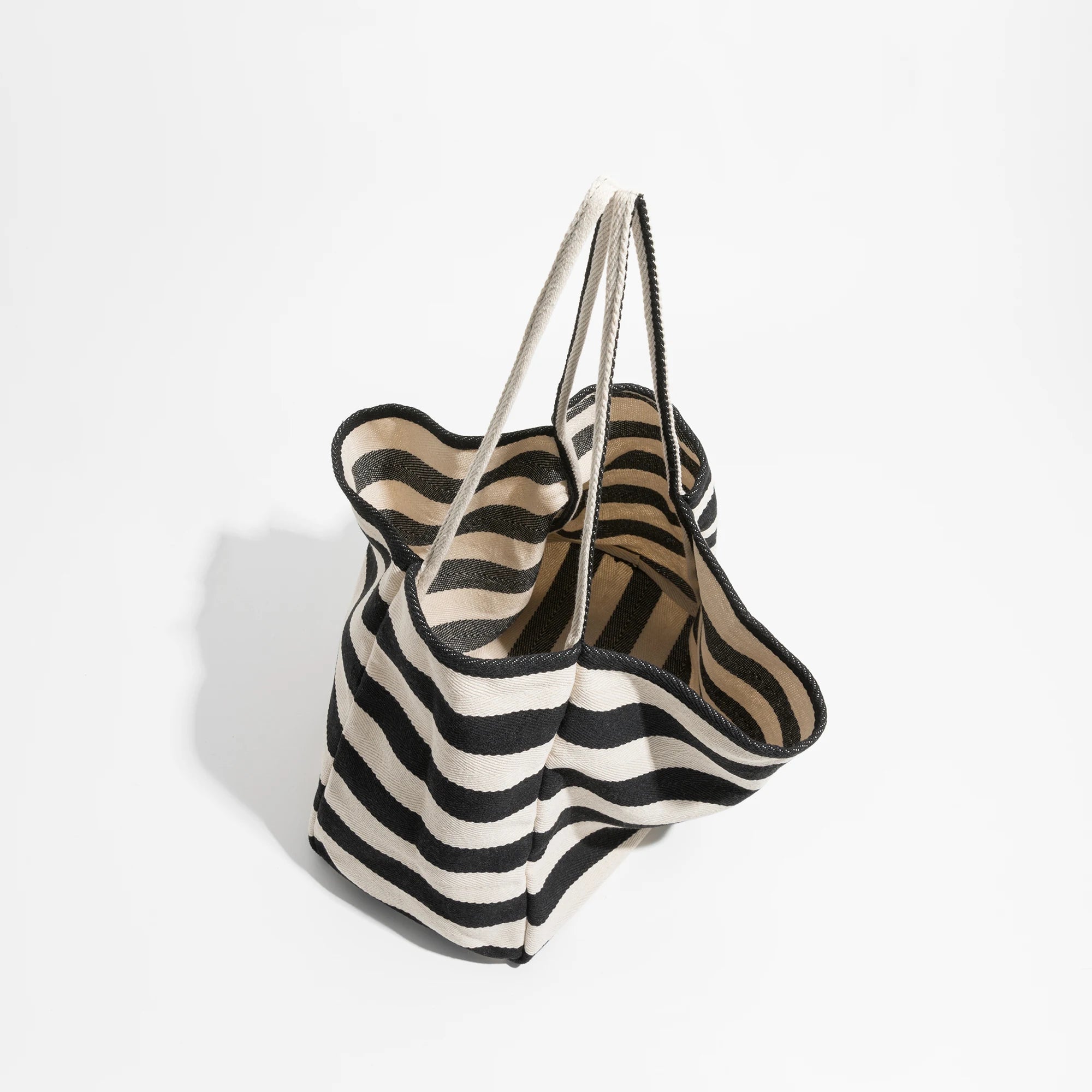 Large Capacity Cotton Shoulder Bag with Striped Pattern