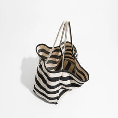 Large Capacity Cotton Shoulder Bag with Striped Pattern
