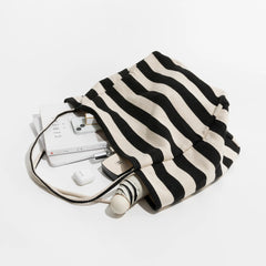 Large Capacity Cotton Shoulder Bag with Striped Pattern