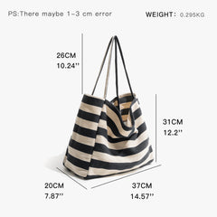 Large Capacity Cotton Shoulder Bag with Striped Pattern