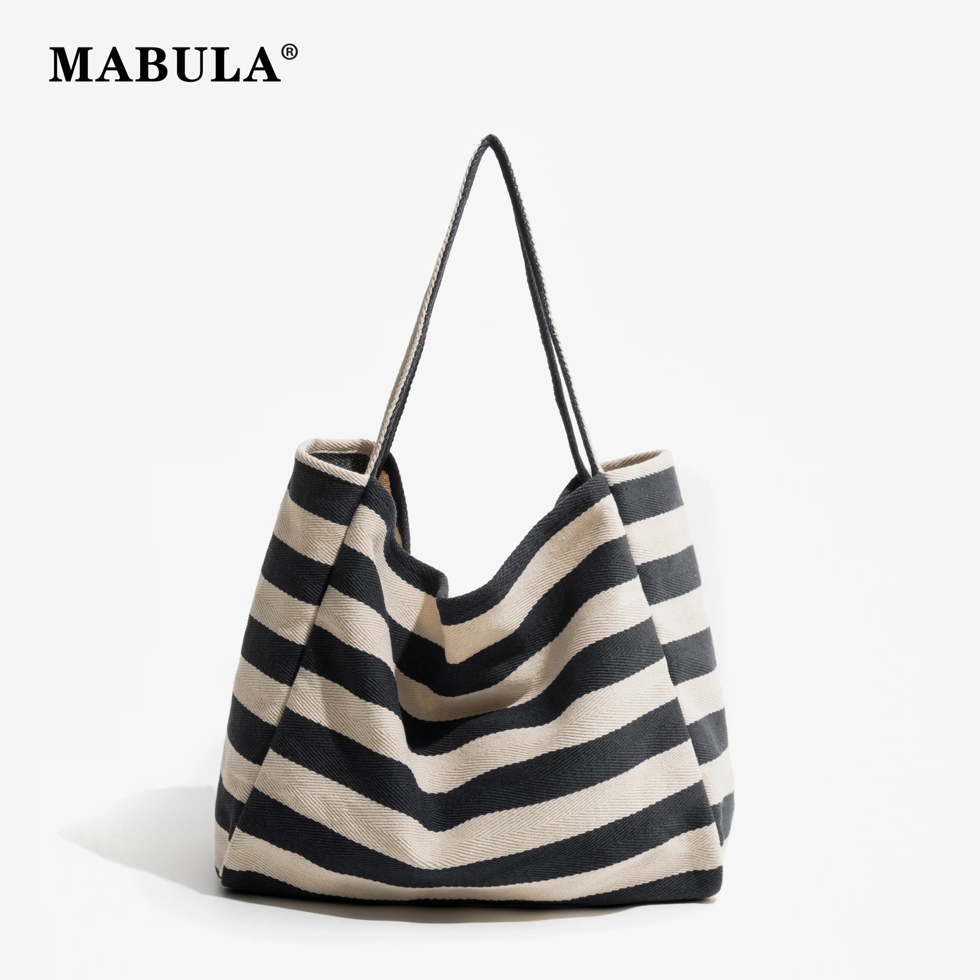 Large Capacity Cotton Shoulder Bag with Striped Pattern
