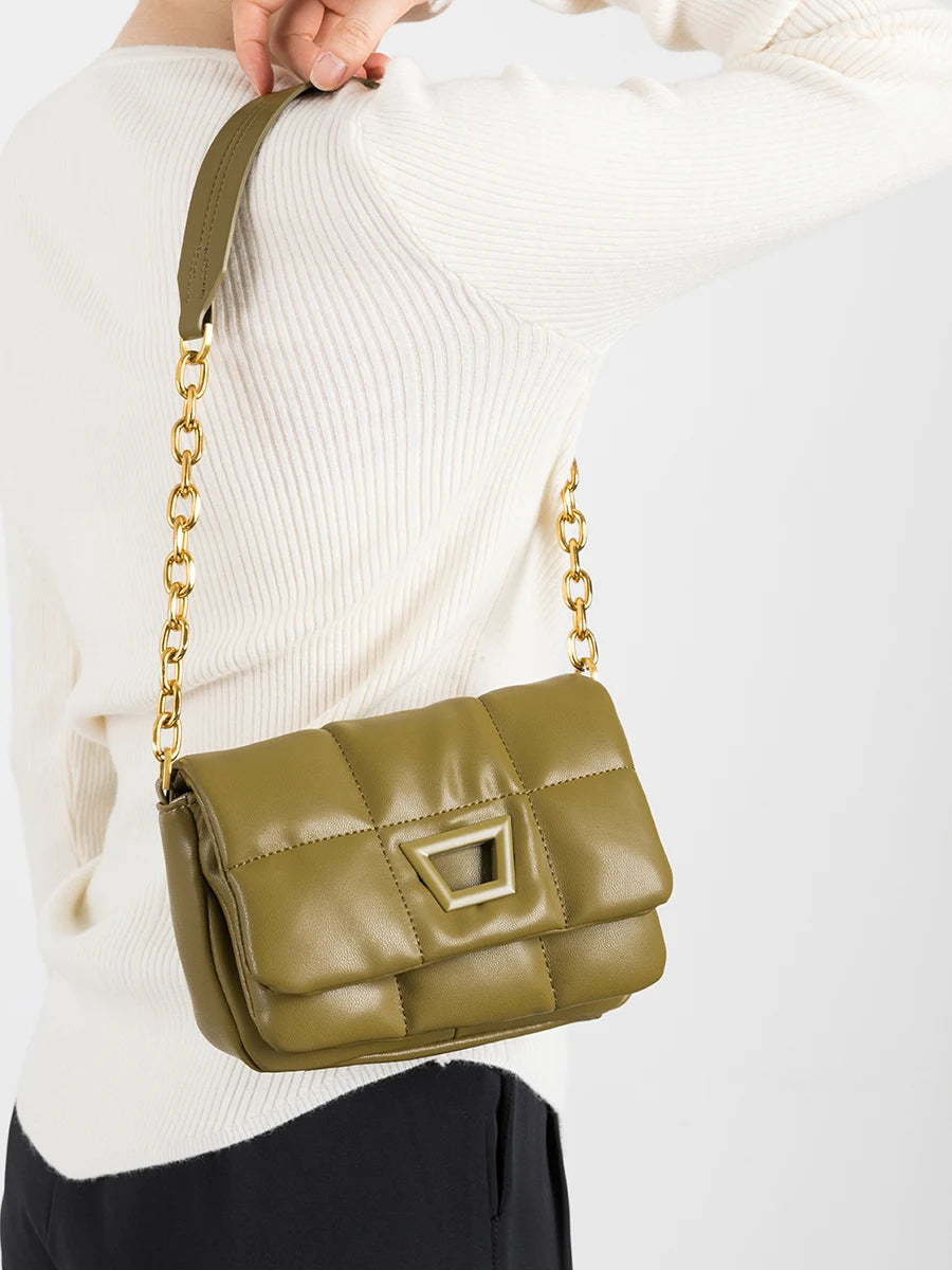 Quilted Soft Leather Women Shoulder Bags Padded Phone Purse Flap Tote Handbags
