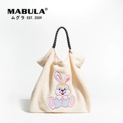 Rabbit Print Faux Fur Shoulder Bag Large Capacity Tote Female Purse