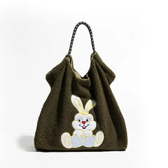 Rabbit Print Faux Fur Shoulder Bag Large Capacity Tote Female Purse