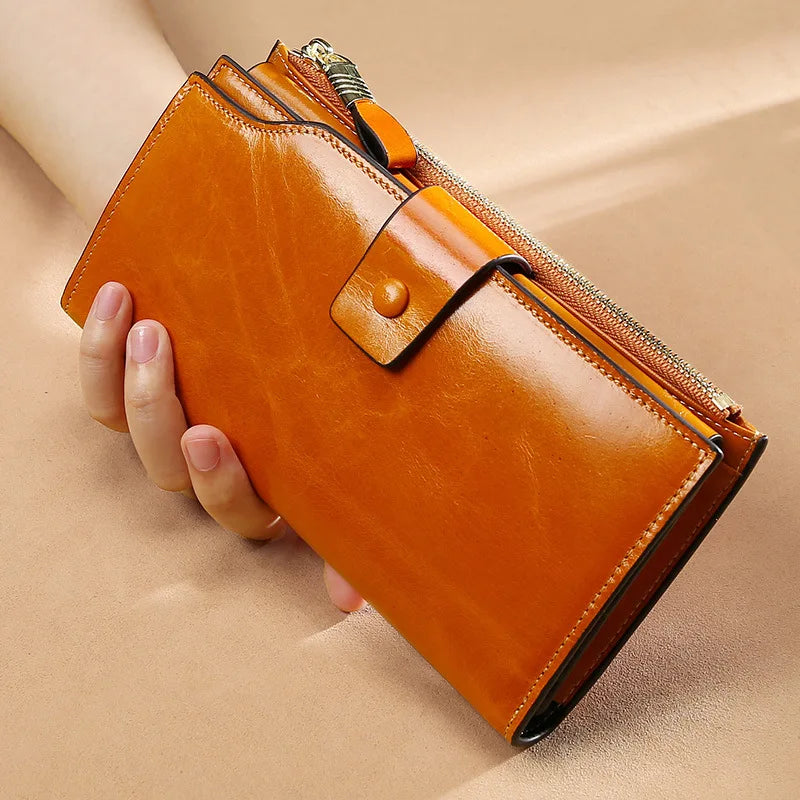 MAHEU Leather Long Wallet Women Clutch Purse Real Cowskin Party Purse for Ladies