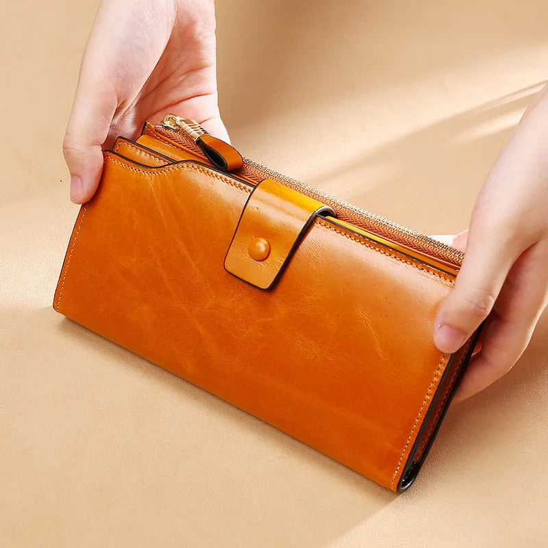 MAHEU Leather Long Wallet Women Clutch Purse Real Cowskin Party Purse for Ladies