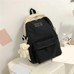 Nylon School Backpack for Women Solid Color Waterproof Daily Bag