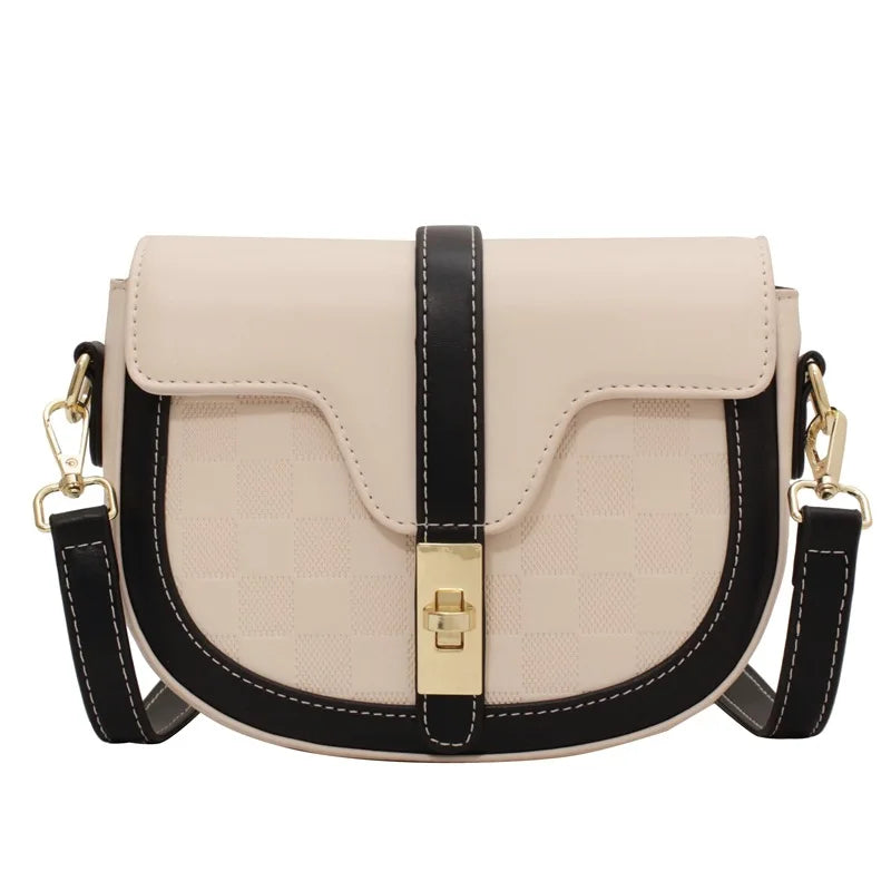 MBTI Womens Shoulder Bag Plaid Solid Bolsas Purses Saddle Bag Handbags