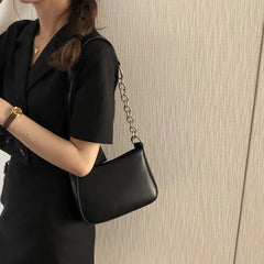Chain Shoulder Bag PU Leather Women Handbag Solid Underarm Bags