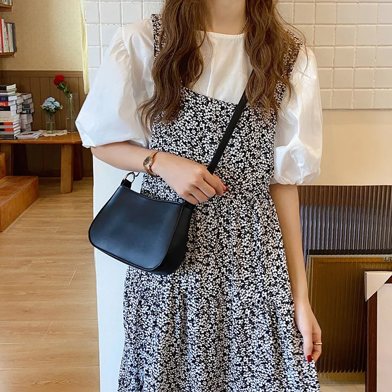 Chain Shoulder Bag PU Leather Women Handbag Solid Underarm Bags
