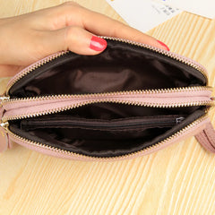 Women Leather Clutch Bag Double Zipper Solid Cow Leather Clutch