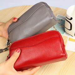 Women Leather Clutch Bag Double Zipper Solid Cow Leather Clutch