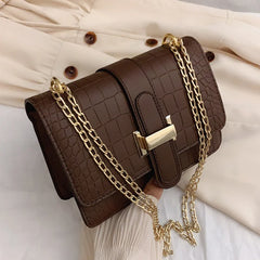 Stone Grain Women Chain Shoulder Bags Vintage PU Leather Crossbody Messenger Han