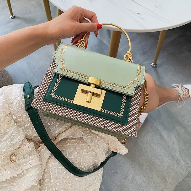 Vintage PU Leather Panelled Women Crossbody Bags Shoulder Messenger Bag