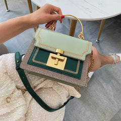 Vintage PU Leather Panelled Women Crossbody Bags Shoulder Messenger Bag