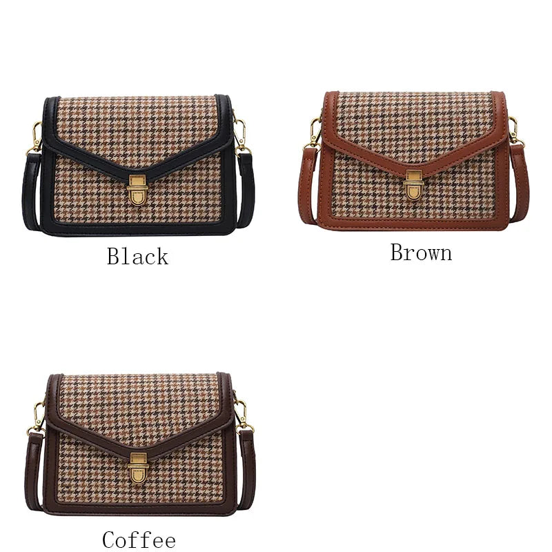 Plaid PU Leather Crossbody Bags Women Chain Shoulder Messenger Small Bag