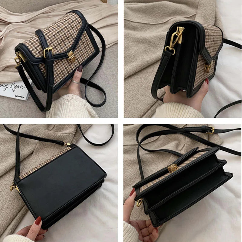 Plaid PU Leather Crossbody Bags Women Chain Shoulder Messenger Small Bag