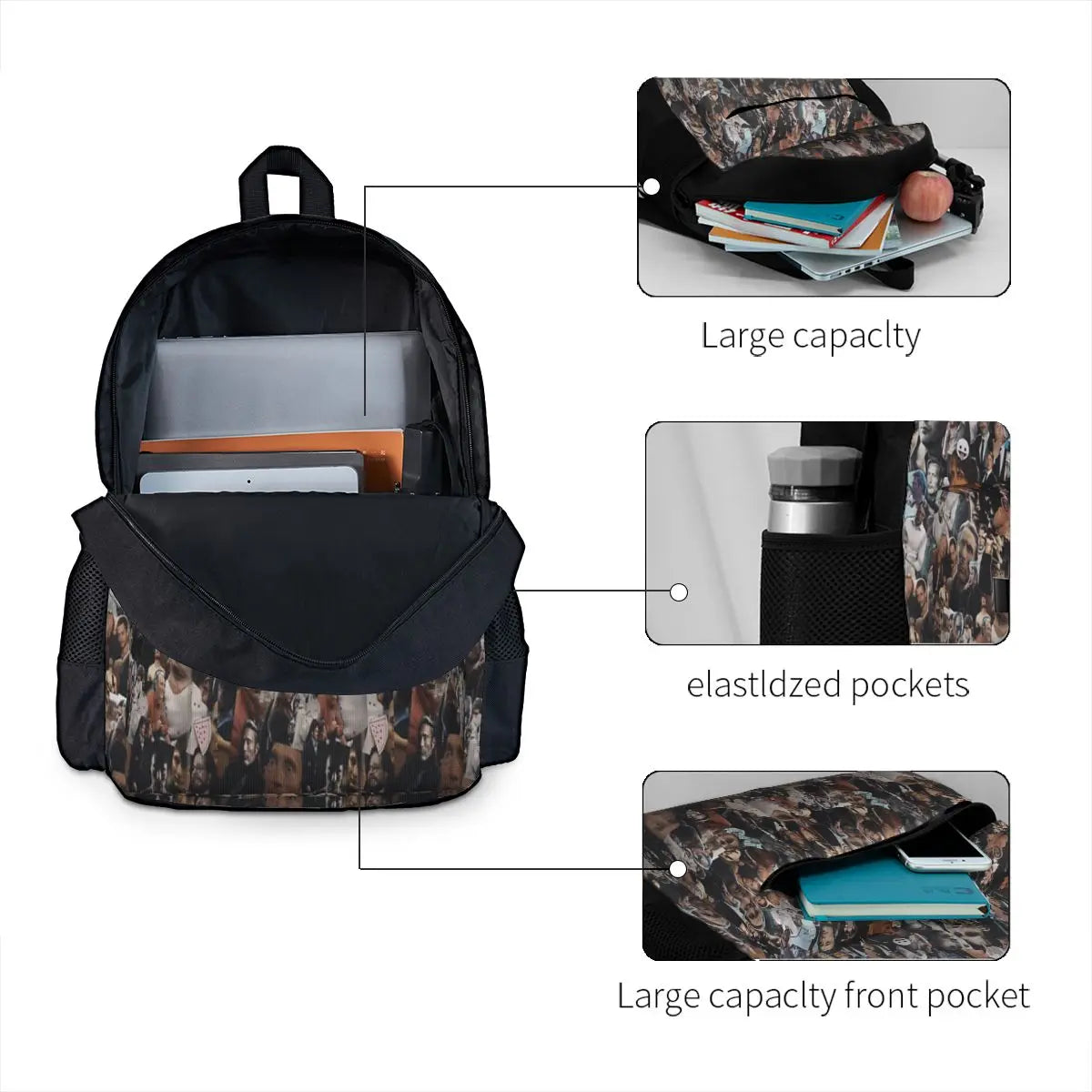 Mads Mikkelsen Collage Backpacks Men's Women's Kpop School Bag