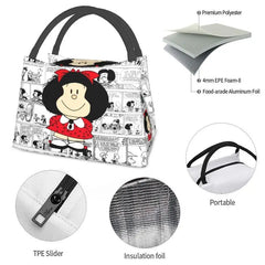 Mafalda Cartoon Quino Comics Lunch Bag Insulated Women Reusable Tote