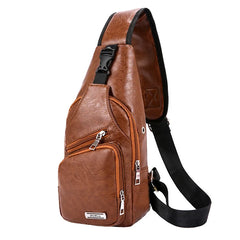 Men's Crossbody Chest Bag USB Charging Anti-Theft Vintage Travel Pack