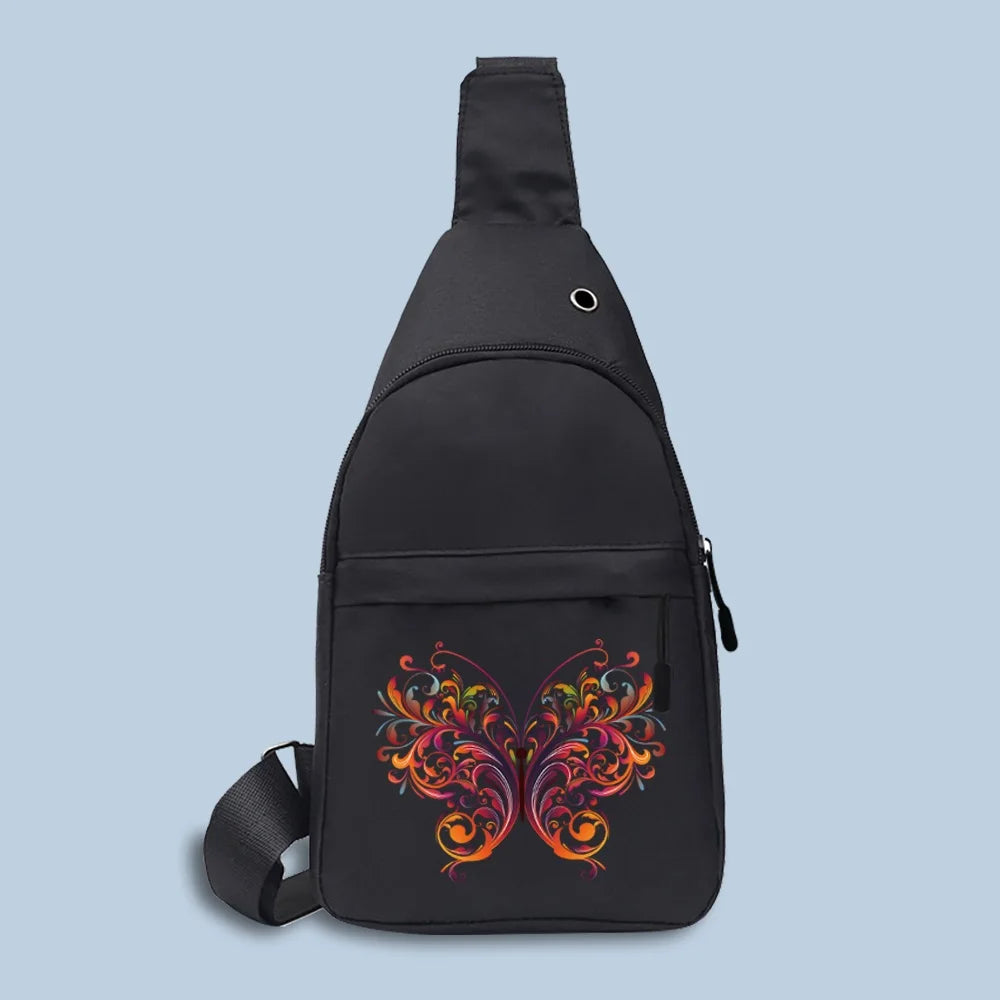 Men's Canvas Waist Pack Butterfly Print Crossbody Sling Bag
