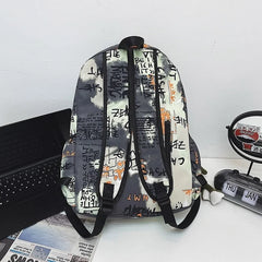 Large-Capacity Nylon Waterproof Backpack for Students, Graffiti Design