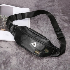 Leather Skull Chest Bag for Men Travel Crossbody Messenger Bag