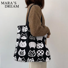 Mara's Dream Women Canvas Bags Cat Print Tote Shopping Bags